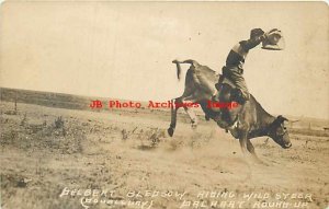 Rodeo, Dalhart Texas Round Up, RPPC, Delbert Bledsow Riding Wild Steer,Doubleday