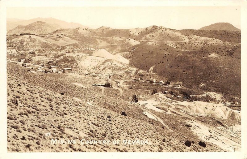 Mining Country Of Nevada Bird's-Eye View Gold Mining? RPPC c1940s Postcard