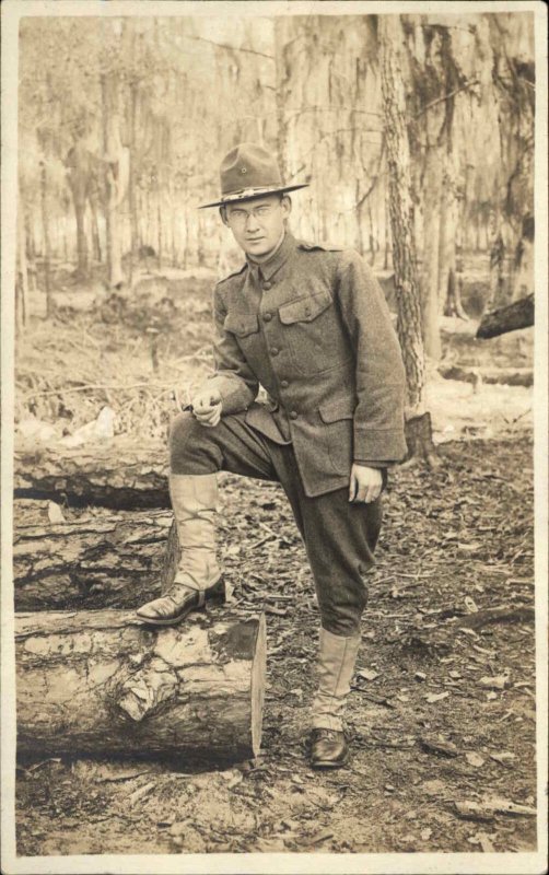 World War I WWI U.S. Army Soldier in Uniform Portrait Real Photo RPPC PC