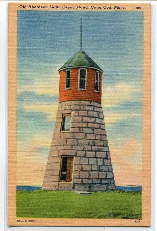 Old Aberdeen Lighthouse Great Island Cape Cod Massachusetts postcard