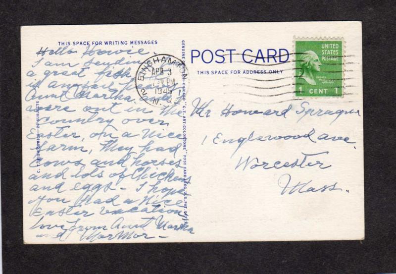 Fishing Fish Exagerration Postcard Fish Story Comic Vintage Linen Postcard PC