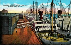 Harbor View Seaport Ships New Orleans LA Louisiana UNP Linen Postcard E11