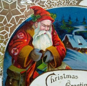 Santa Claus Christmas Postcard Germany Gel Gold Trim Vintage Original Old World