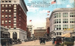Postcard El Paso Texas Street View City National Bank Cafe Curt Teich ~1910 V195
