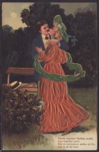 Man Kissing Woman in Orange Dress,Romance