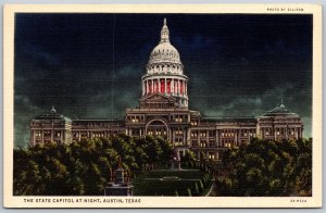 Vtg Austin Texas TX State Capitol At Night 1930s View Linen Unused Postcard