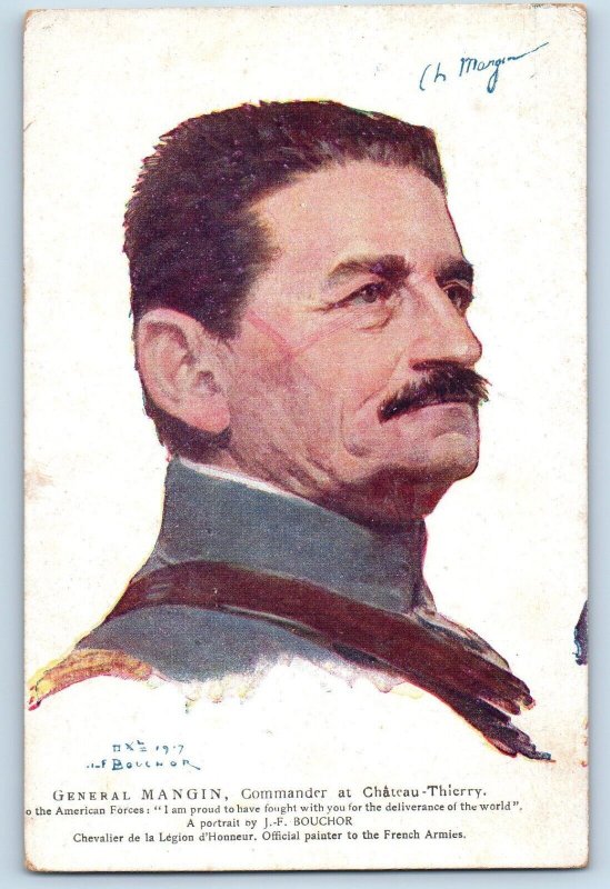 General Mangin Postcard Commander At Chateau Thierry Signed WWI c1910's Antique