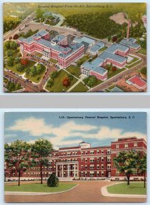 2 Postcards SPARTANBURG GENERAL HOSPITAL, South Carolina SC ~ Aerial View c1940s