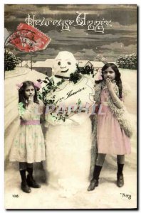 Old Postcard Fantasy Snowman Children