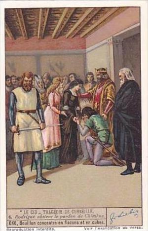 Liebig Vintage Trade Card S1337 El Cid 1936 No 6 Rodrigue obtient le pardon d...