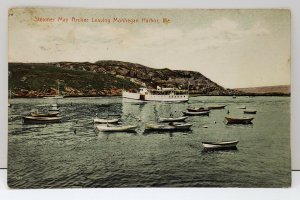 Mohegan Harbor Maine, Steamer May Leaving Harbor 1908 Postcard B3