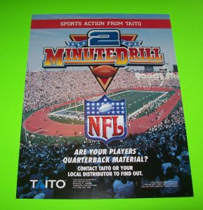 2 MINUTE DRILL FOOTBALL ORIGINAL NOS ARCADE GAME MACHINE SALES FLYER Vintage