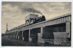 Illinois Central Railroad Train Crossing Great Kentucky Dam KY postcard