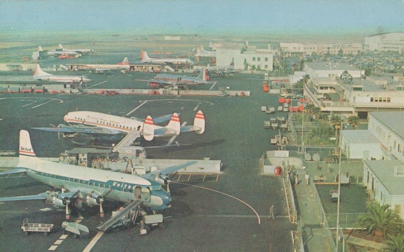 Aircraft Being Prepared At Los Angeles Airport USA 1950s Postcard