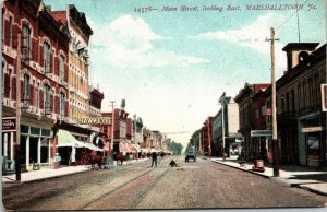 Main Street Looking East Marshalltown Iowa Postcard Men fixing Tracks Horses UNP