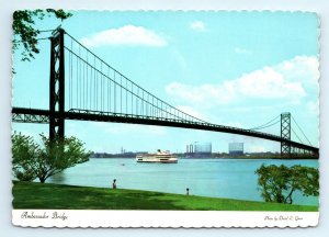 Ambassador Bridge Bob Lo Boat Detroit MI Postcard