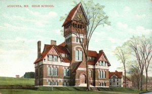 Vintage Postcard High School Campus Building Augusta Maine ME