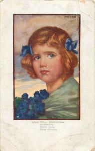 Artist 1918 Alfred Offner girl portrait vintage postcard visible damages 2scans