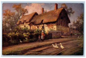 c1910 Ann Hathaway's Cottage Ducks Stratford-On-Avon Oilette Tuck Art Postcard