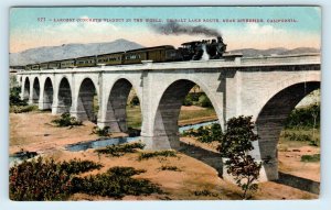 RIVERSIDE, CA ~ RAILROAD TRAIN on Largest CONCRETE VIADUCT 1916 Postcard