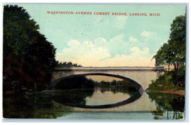 1911 Washington Avenue Cement Bridge Lansing Michigan MI Antique Postcard