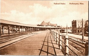 View of Railroad Station Depot Northampton MA Vintage Postcard I27