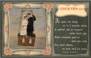 Lot327 greetings couple in balloon glamour  netherlands baloon zepellin