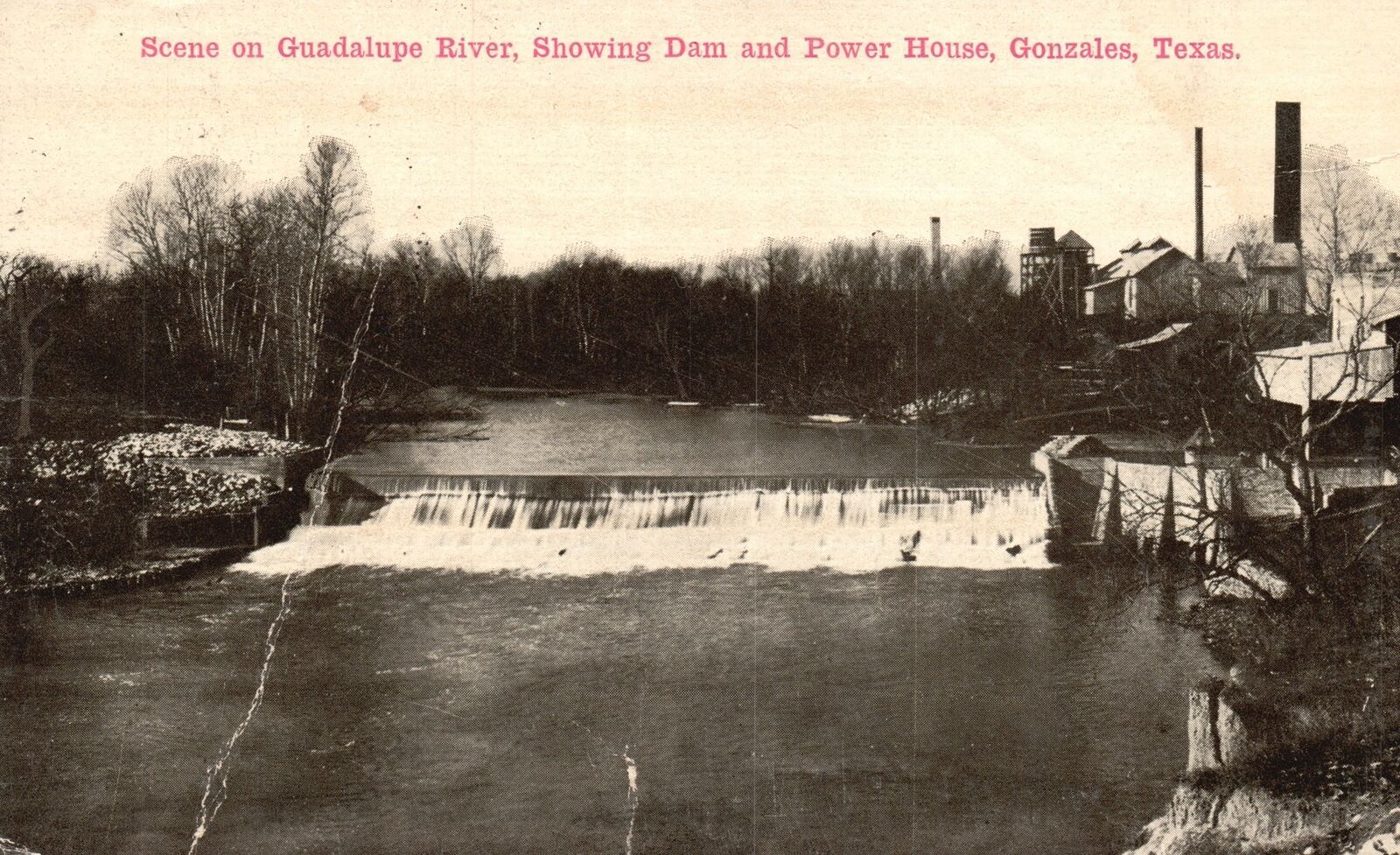 Vintage Postcard 1913 Guadalupe River Dam & Power House Gonzales Texas