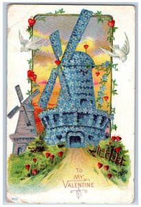 Houlton Wisconsin WI Postcard Christmas Windmill Covered Flowers Embossed 1909