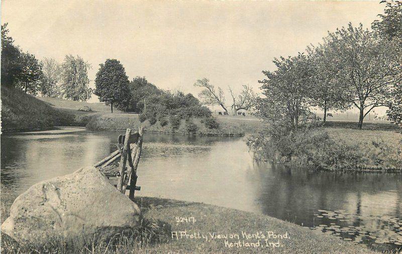 C-1910 Kent Pond Pretty View RPPC Photo Postcard Kentland Indiana 12210