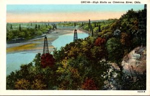 Oklahoma Oil Wells and High Bluffs On Cimmarron River Curteich