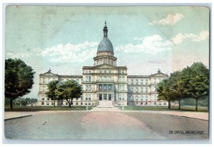 1907 Panorama Entrance Capitol Building Lansing Michigan Posted Vintage Postcard