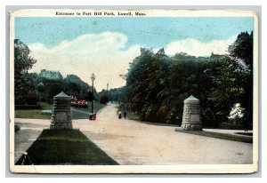 Vintage 1920's Postcard Gardens Entrance to Fort Hill Park Lowell Massachusetts