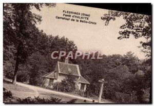 Old Postcard Fleurines Foret d & # 39Halatte Fleurines Road at Crossroad of B...