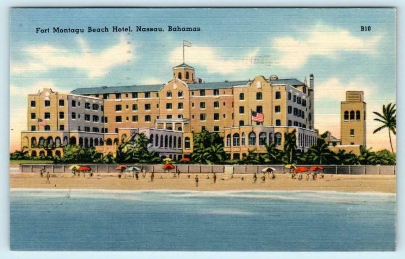 NASSAU, Bahamas ~ FORT MONTAGU BEACH HOTEL 1947 Linen  Roadside Postcard