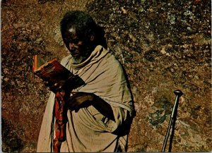 VINTAGE CONTINENTAL SIZE POSTCARD PRIEST AT LALIBELA ETHIOPIA AFRICA MAILED 1979