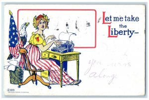 Patriotic Postcard Woman Liberty Eagle Typewriting Oneonta New York NY 1906
