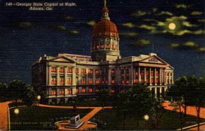 Georgia Atlanta State Capitol At Night Curteich