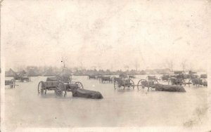Lacarne Ohio Camp Perry? Flood Disaster Wagons Real Photo Postcard AA75237