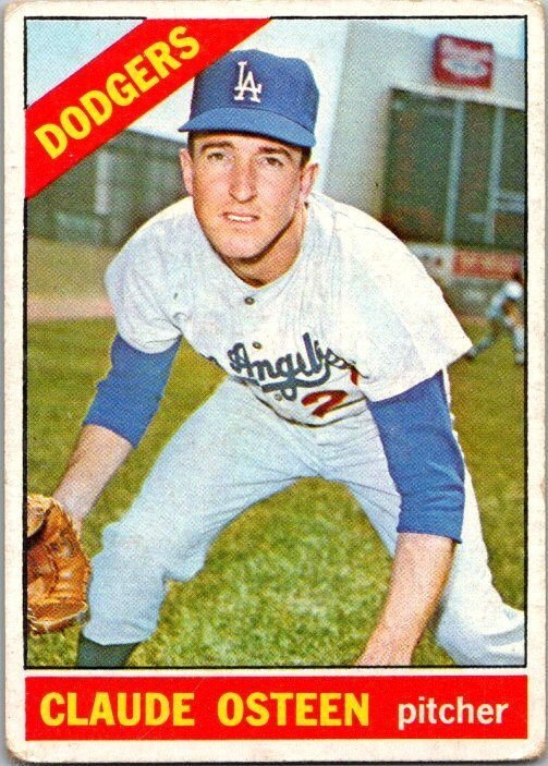 1966 Topps Baseball Card Claude Osteen Los Angeles Dodgers sk2038