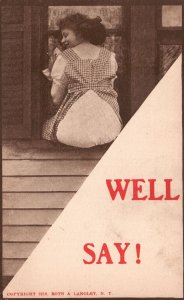 Vintage Postcard 1910's Well Say! Woman Escape Through The Window Artwork