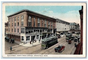 1923 Main Street North Hampden Bus Cars Springfield Massachusetts MA Postcard