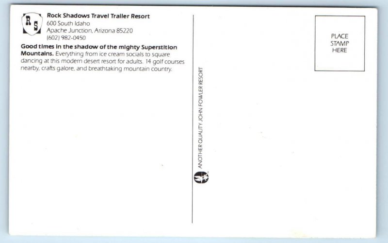 APACHE JUNCTION, AZ ~ Pool ROCK SHADOWS TRAILER RESORT c1970s RV Park  Postcard