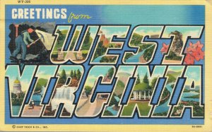 USA Greetings From West Virginia Linen Postcard 07.98
