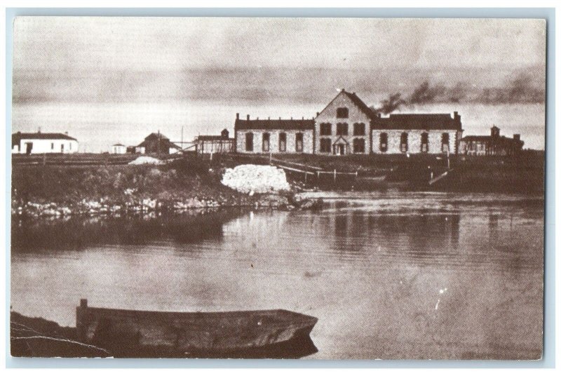 c1905 Wyoming Territorial Prison Building View Lake Boat Laraming WY Postcard