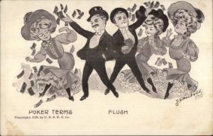 Poker Card Playing Terms FLUSH - Men Throwing Cash to Women c1905 PC