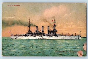 Kansas KS Postcard USS US Navy Battleship Warship Steamer c1922 Vintage Antique