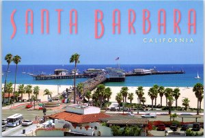 VINTAGE CONTINENTAL SIZE POSTCARD STEARN'S WHARF AT SANTA BARBARA CALIFORNIA