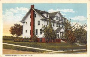 Norfolk Nebraska General Hospital Street View Antique Postcard K86225