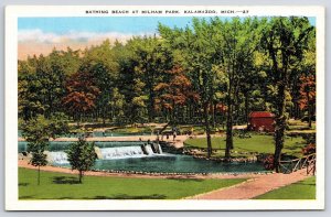 Bathing Beach At Milham Park Kalamazoo Michigan MI Trees & Nature Views Postcard